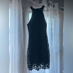 Lulu's Black Lace High-Neck Midi Dress